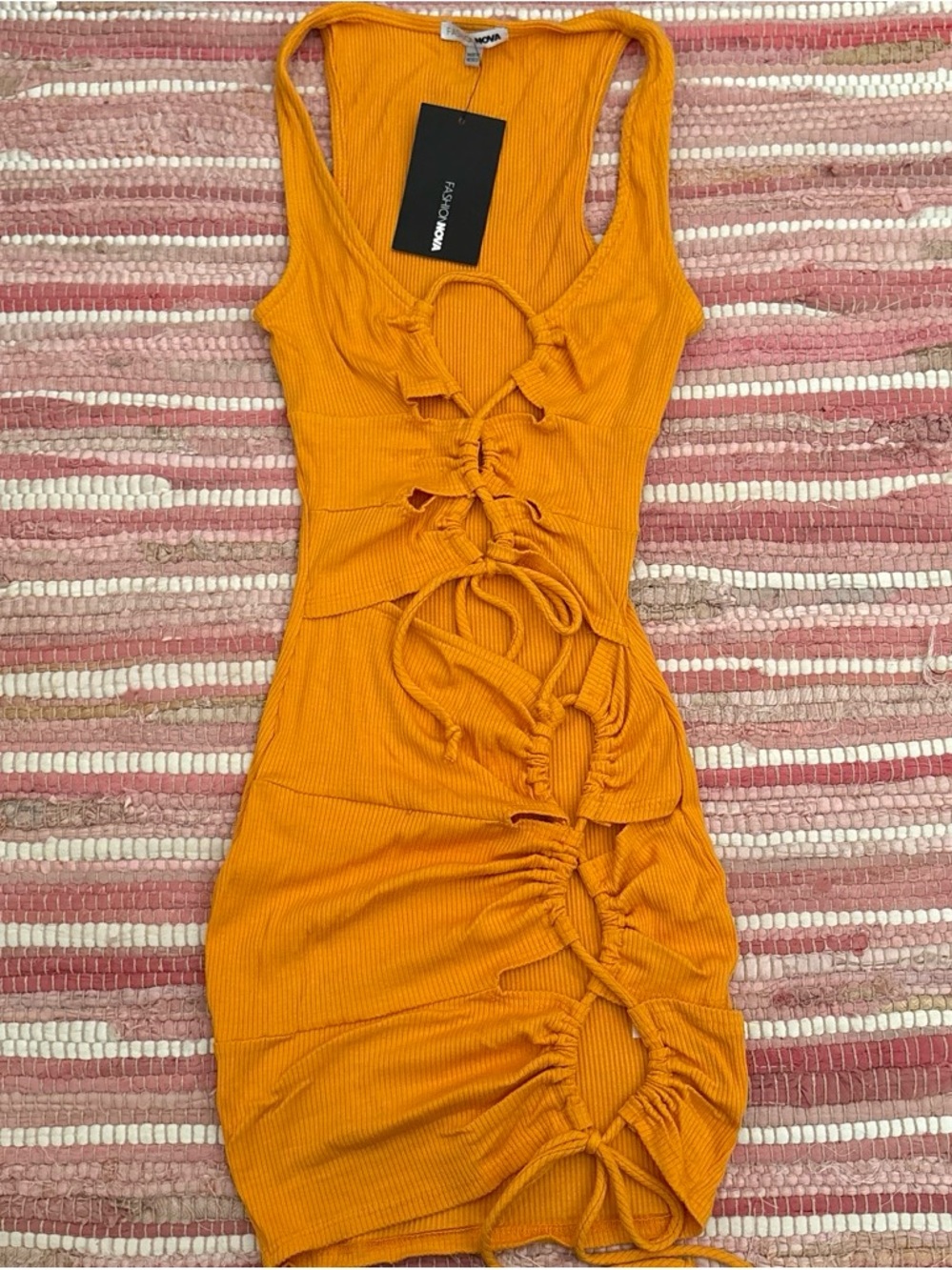 Fashion Nova Orange Ribbed Lace-Up Mini Dress